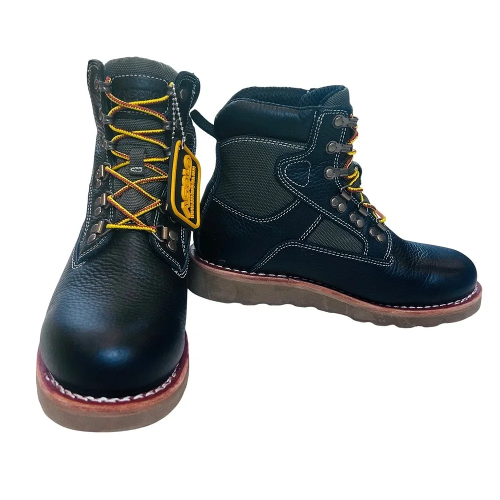 Asolo‎ AS-7108 Mens Waterproof Leather Work Boots Black Lace Up Size 7 US